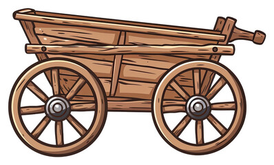 Fototapeta premium Classic Wooden Wheelbarrow Iron Wheel Detail. Isolated on a Transparent Background. Cutout PNG.