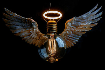 Naklejka premium A light bulb with wings and a halo