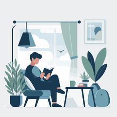 Illustration of a person reading a book in a simple flat design style