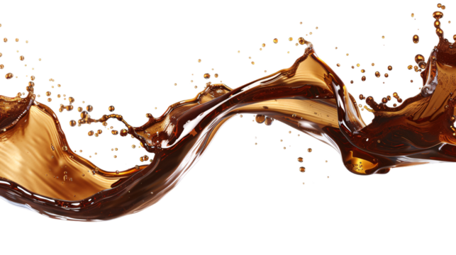 A splash of brown coffee liquid in air on an isolated background