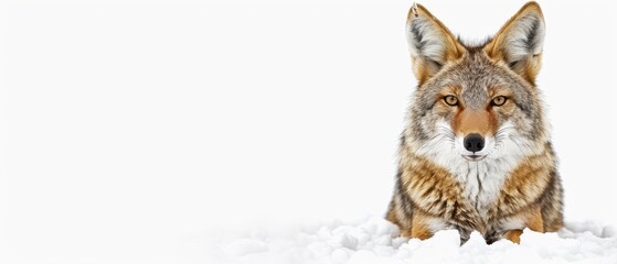 Fototapeta premium a close up of a fox in the snow looking at the camera with a sad look on it's face.