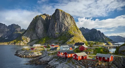 Fototapete Nordeuropa Fischerhütten, Reine, Hamnoya, Moskenesoya, Lofoten, Nordland, Norwegen