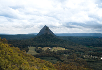 Fototapeta premium A view across the Glass House Mountains National Park near Brisbane, Queensland, Australia