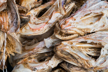 Trockenfisch, Nusfjord, Flakstadoya, Lofoten, Nordland, Norwegen