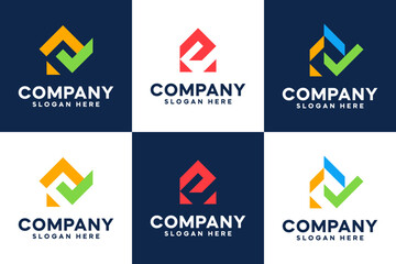 set of home logo ,check mark , investment , service , logo design template.