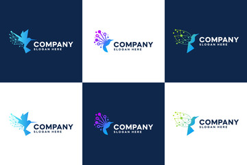 set of bird tech logo , hummingbird , connection , innovation , logo design inspiration.