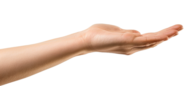 hand showing something  , cut out transparent isolated on white background ,PNG file.