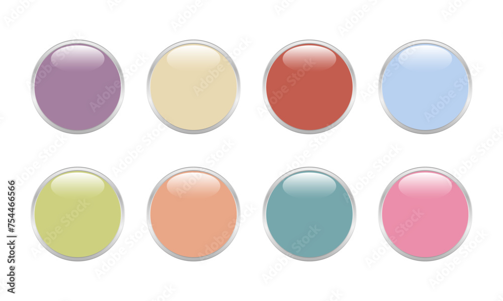 Wall mural glass web buttons set. set of colored round glossy buttons.