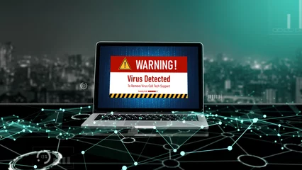 Foto op Aluminium Virus warning alert on computer screen detected modish cyber threat , hacker, computer virus and malware © Summit Art Creations