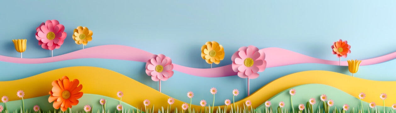 3d papercuts verdant spring bloom, in the style of surrealistic cartoons.