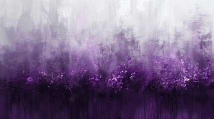 Artistic abstract design with a dreamlike purple haze and floral silhouettes in a textured style. - obrazy, fototapety, plakaty
