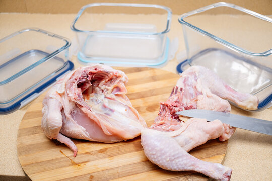 Cook with chicken prepared to cut and store in containers.