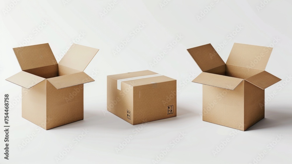 Aufkleber Three open cardboard boxes sitting next to each other. Perfect for illustrating storage or moving concepts