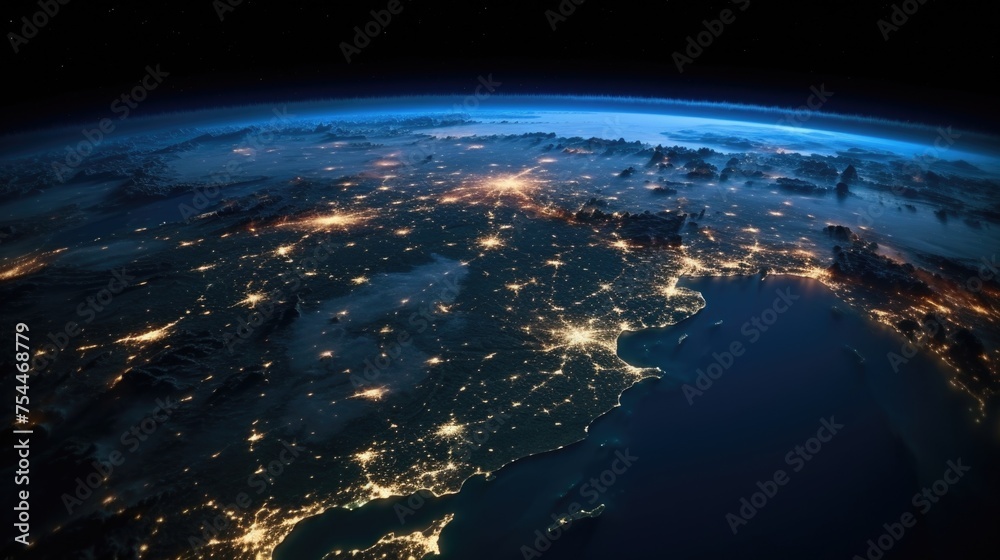 Poster a breathtaking view of earth at night. perfect for science and technology projects