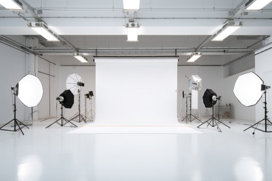 A photo studio equipped with professional lighting gear. Ideal for photography enthusiasts and professionals