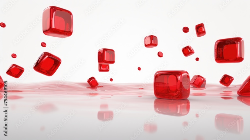 Poster A collection of red cubes suspended in mid-air. Suitable for modern design projects
