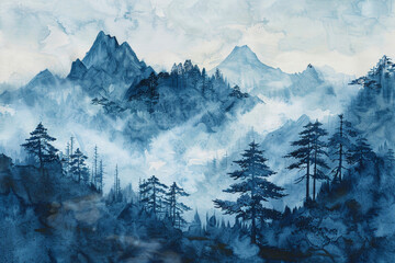 An ink-washed landscape emerges--a mist-shrouded mountain peak, its contours softened by ancient pine trees.