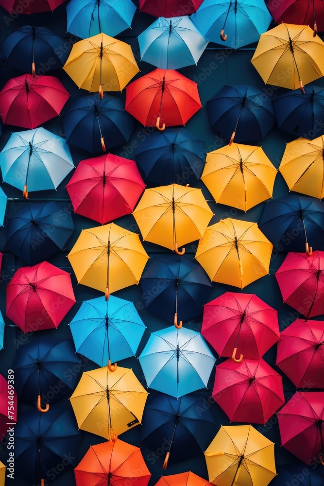Aufkleber colorful umbrellas hanging from the ceiling, great for adding a pop of color to any space