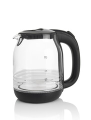 Modern electric kettle close up isolated on a white background