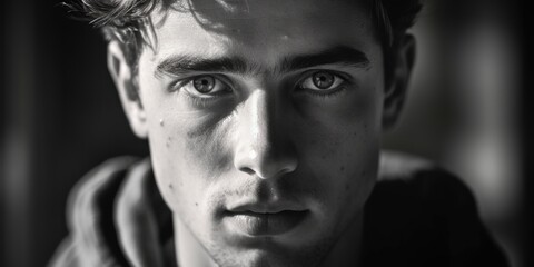 A close up image of a person wearing a hoodie. Suitable for various concepts