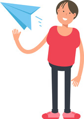 Boy Character Holding Paper Plane
