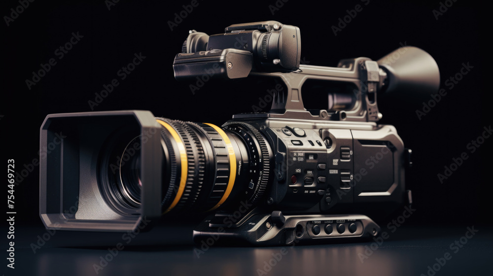 Poster close-up of a camera with a lens attached. ideal for photography equipment concepts