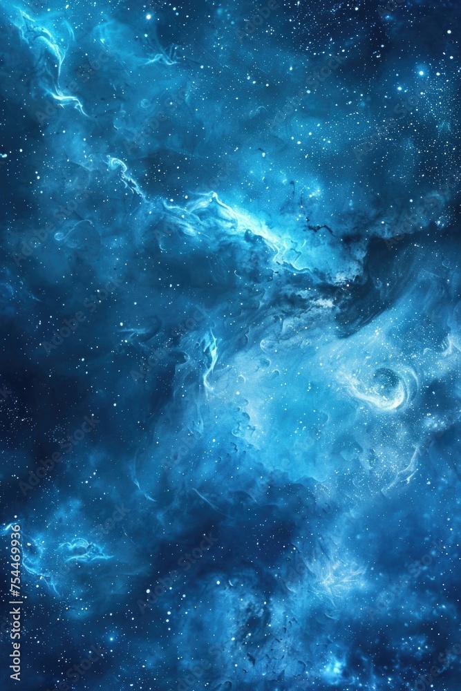 Poster a stunning image of a blue galaxy filled with twinkling stars. perfect for space enthusiasts and sci
