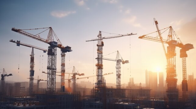 City skyline with construction cranes, ideal for urban development projects