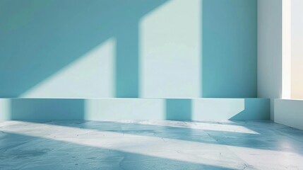 A minimalist room basked in soft sunlight, showcasing gentle shadows on a textured concrete floor