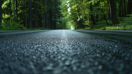 A wet road in the middle of a forest. Perfect for nature and travel themes - obrazy, fototapety, plakaty