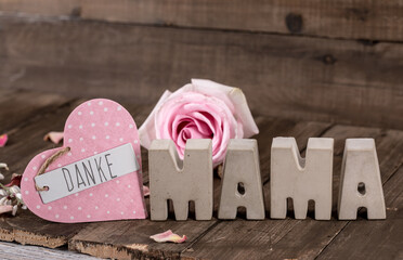 mum, mother's day card, greeting card with red hearts and white letters - 754470346