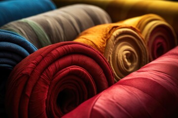 Obraz premium A close up of a bunch of different colored blankets. Suitable for home decor and textile design