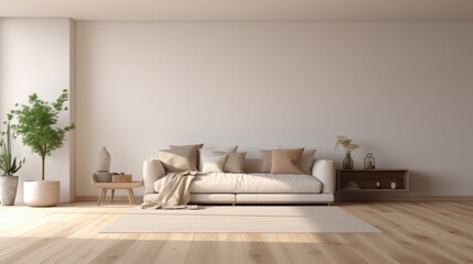 A white couch in a modern living room, suitable for interior design concepts
