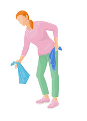  woman bent over to put laundry in the washing machine	