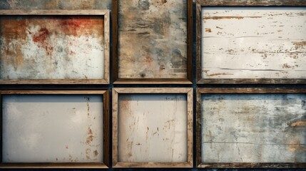 A collection of wooden frames with rust. Ideal for rustic or vintage design projects