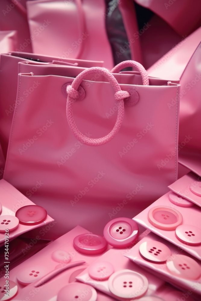 Poster close up of a pink bag with buttons, versatile for various projects