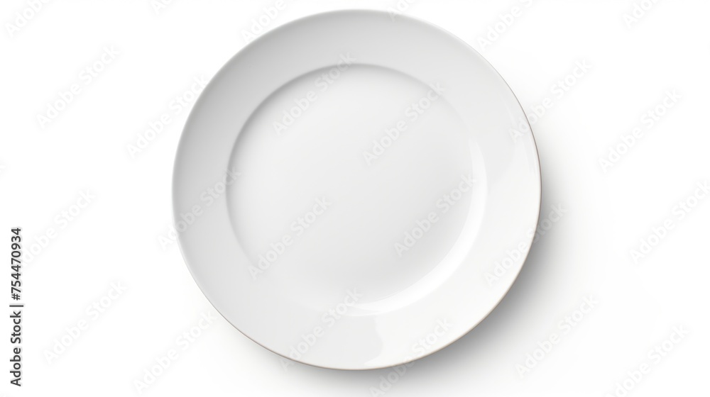 Poster A simple empty white plate on a white surface. Suitable for food or kitchen concepts