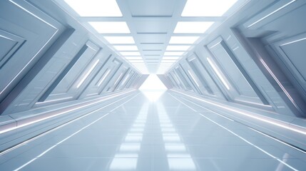 A long hallway with a light shining at the end. Suitable for concepts of hope, journey, or mystery