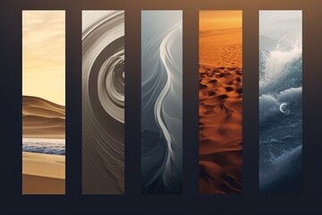 Four vertical images of a desert landscape, suitable for various projects