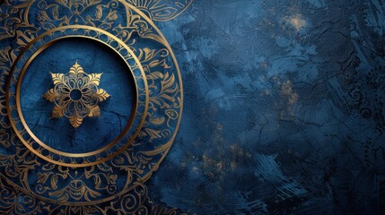 Fototapeta premium Light Navy and Gold Islamic Illustration Background With Copy Space Area