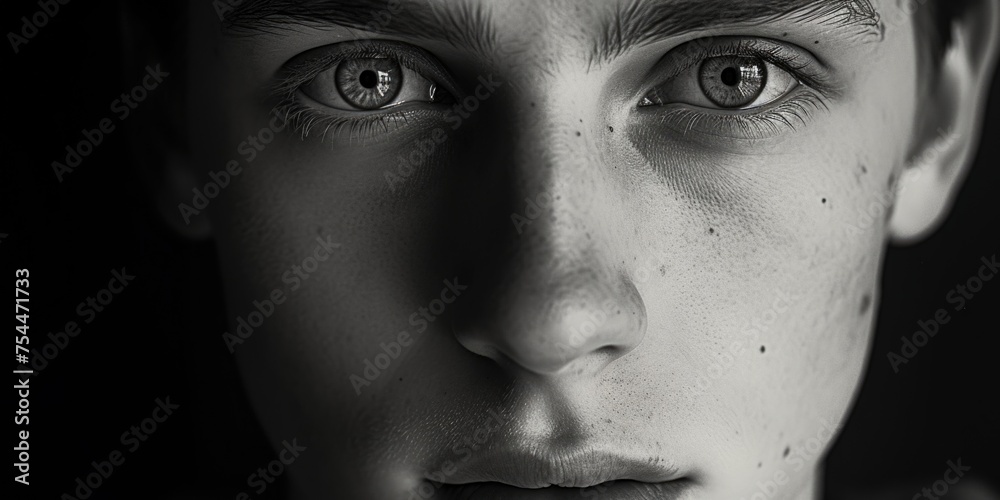 Poster detailed close-up of a person's face. suitable for various projects