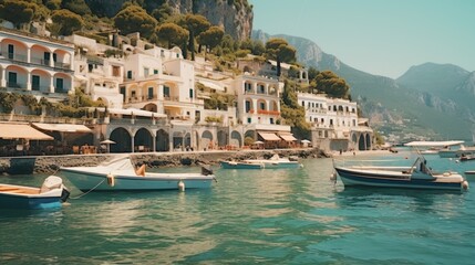 Fototapeta premium Group of boats floating on water. Suitable for travel or transportation concepts