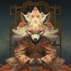 A unique painting of a wolf sitting on a chair, suitable for various design projects