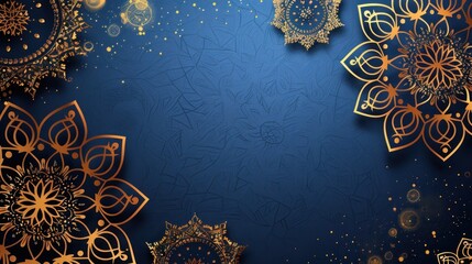 Light Navy and Gold Islamic Pattern Background With Copy Space Area