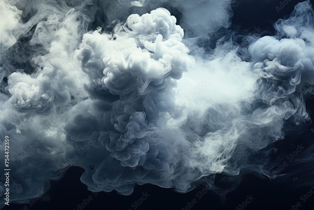 Poster close up of a smoke cloud on a black background. ideal for concepts of pollution or mystery