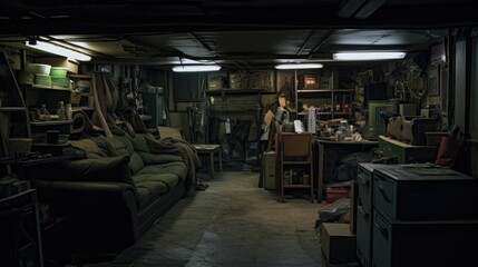 A room filled with furniture and clutter. Ideal for home organization concepts