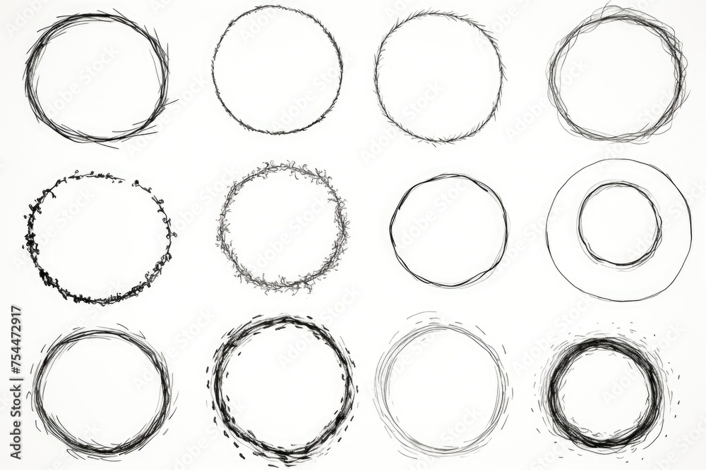 Poster a set of hand drawn circle brushes. perfect for digital design projects