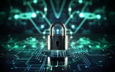 Cyber security concept with circuit board and padlock. internet technology and business concept.