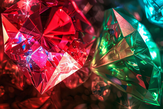 A abstract background with a ruby and emerald fusion, a crystal effect, a gematria code, and a jewel