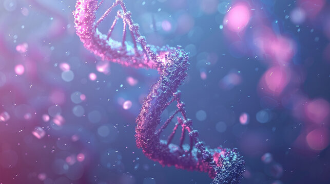 A 3D rendered image of a DNA strand under targeted mutation by gene-editing technology, with copy space